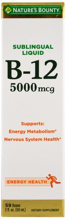 B-12, Sublingual Liquid, 5.000 mcg, 2 fl oz (59 ml) by Natures Bounty-Vitaminer, Vitamin B, Vitamin B12, Vitamin B12 - Vätska