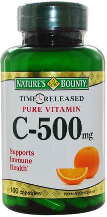 Time Released Pure Vitamin C, 500 mg, 100 Capsules by Natures Bounty-Vitaminer, Vitamin C