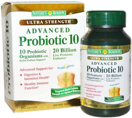 Ultra Strength Probiotic 10, 60 Capsules by Natures Bounty-Kosttillskott, Probiotika, Stabiliserade Probiotika