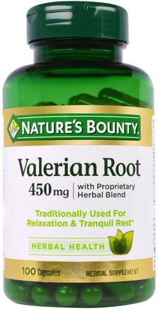 Valerian Root with Proprietary Herbal Blend, 450 mg, 100 Capsules by Natures Bounty-Örter, Valerianer