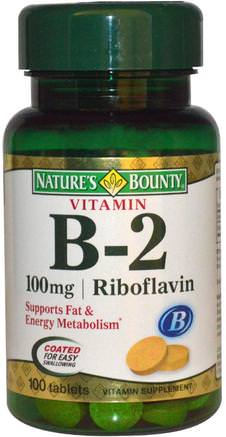 Vitamin B-2, 100 mg, 100 Tablets by Natures Bounty-Vitaminer, Vitamin B, Vitamin B2 - Riboflavin