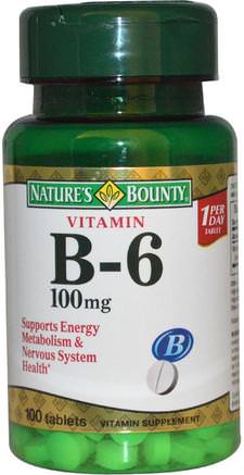 Vitamin B-6, 100 mg, 100 Tablets by Natures Bounty-Vitaminer, Vitamin B, Vitamin B6 - Pyridoxin