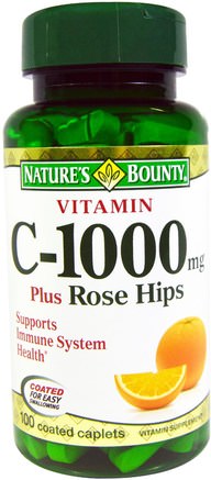 Vitamin C-1000 Plus Rose Hips, 100 Coated Caplets by Natures Bounty-Vitaminer, Vitamin C