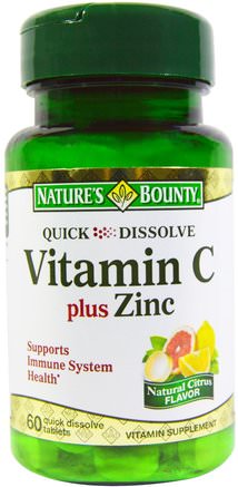 Vitamin C plus Zinc, Natural Citrus Flavor, 60 Quick Dissolve Tablets by Natures Bounty-Vitaminer, Vitamin C