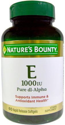 Vitamin E, Pure Dl-Alpha, 1000 IU, 60 Rapid Release Softgels by Natures Bounty-Vitaminer, Vitamin E