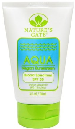 Aqua, Vegan Sunscreen, SPF 50, 4 fl oz (118 ml) by Natures Gate-Bad, Skönhet, Solskyddsmedel, Spf 50-75