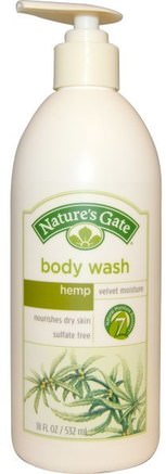 Body Wash, Velvet Moisture, Hemp, 18 fl oz (532 ml) by Natures Gate-Bad, Skönhet, Duschgel