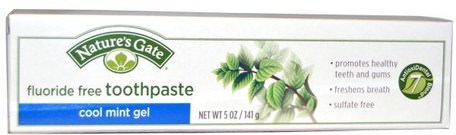 Toothpaste, Fluoride Free, Cool Mint Gel, 5 oz (141 g) by Natures Gate-Bad, Skönhet, Oral Tandvård, Tandkräm
