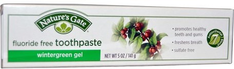 Toothpaste, Fluoride Free, Wintergreen Gel, 5 oz (141 g) by Natures Gate-Bad, Skönhet, Oral Tandvård, Tandkräm