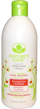 Shampoo, Hair Defense, Vegan, Pomegranate + Sunflower, 18 fl oz (532 ml) by Natures Gate-Bad, Skönhet, Hår, Hårbotten, Schampo