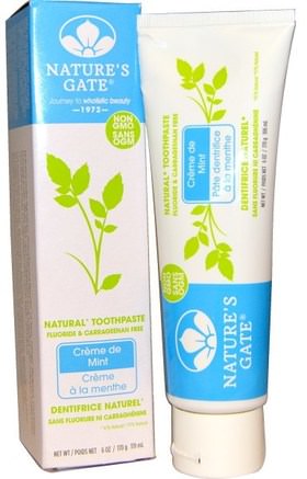 Natural Toothpaste, Flouride and Carrageenan Free, Creme de Mint, 6 oz (170 g) by Natures Gate-Bad, Skönhet, Oral Tandvård, Tandkräm
