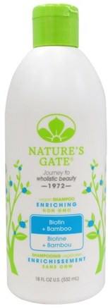 Shampoo, Enriching, Vegan, Biotin + Bamboo, 18 fl oz (532 ml) by Natures Gate-Bad, Skönhet, Hår, Hårbotten, Schampo