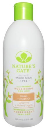 Shampoo, Nourishing, Vegan, Hemp + Argan Oil, 18 fl oz (532 ml) by Natures Gate-Bad, Skönhet, Hår, Hårbotten