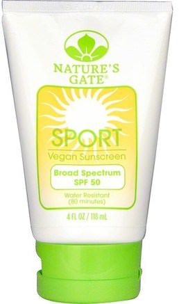 Sport, Vegan Sunscreen Lotion, SPF 50, Fragrance-Free, 4 fl oz (118 ml) by Natures Gate-Bad, Skönhet, Solskyddsmedel