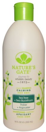 Shampoo, Calming, Vegan, Tea Tree + Sea Buckthorn, 18 fl oz (532 ml) by Natures Gate-Bad, Skönhet, Schampo, Hår, Hårbotten, Balsam