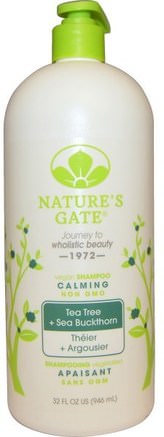 Shampoo, Calming, Vegan, Tea Tree + Sea Buckthorn, 32 fl oz (946 ml) by Natures Gate-Bad, Skönhet, Schampo, Hår, Hårbotten, Balsam