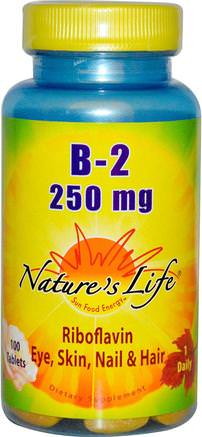 B-2 Riboflavin, 250 mg, 100 Tablets by Natures Life-Vitaminer, Vitamin B, Vitamin B2 - Riboflavin