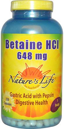 Betaine HCl, 648 mg, 250 Capsules by Natures Life-Kosttillskott, Betaine Hcl