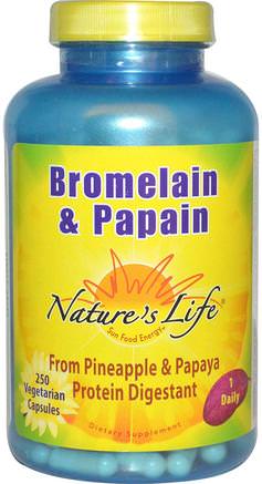 Bromelain & Papain, 250 Veggie Caps by Natures Life-Kosttillskott, Enzymer, Papaya Papain, Bromelain