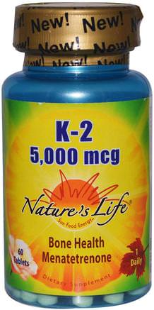 K-2, Bone Health Menatetrenone, 5.000 mcg, 60 Tablets by Natures Life-Vitaminer, Vitamin K