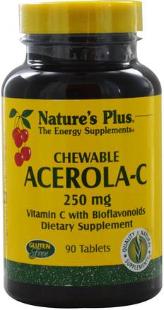 Acerola-C, Chewable, 250 mg, 90 Tablets by Natures Plus-Vitaminer, Vitamin C, Vitamin C Acerola