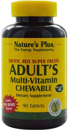 Adults Multi-Vitamin Chewable, Exotic Red Super Fruits, Red Berry, 90 Tablets by Natures Plus-Vitaminer, Multivitaminer, Fruktkonsekvenser, Superfrukt