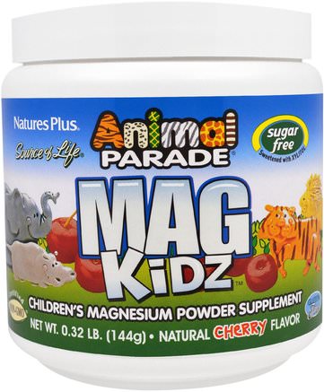 Animal Parade, Mag Kidz, Childrens Magnesium, Natural Cherry Flavor, 0.32 lb (144 g) by Natures Plus-Kosttillskott, Mineraler, Magnesium, Barns Hälsa