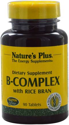 B-Complex with Rice Bran, 90 Tablets by Natures Plus-Kosttillskott, Risklid, Vitamin B-Komplex