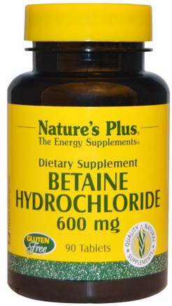 Betaine Hydrochloride, 600 mg, 90 Tablets by Natures Plus-Kosttillskott, Betaine Hcl, Enzymer