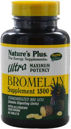 Bromelain Supplement 1500, Ultra Maximum Potency, 60 Tablets by Natures Plus-Hälsa, Kvinnor, Kosttillskott, Enzymer, Bromelain