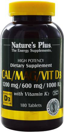 Cal/Mag/Vit D3, with Vitamin K2, 180 Tablets by Natures Plus-Kosttillskott, Mineraler, Kalcium Och Magnesium