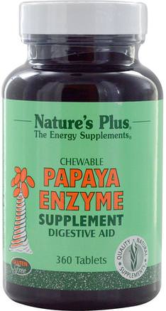 Chewable Papaya Enzyme Supplement, 360 Tablets by Natures Plus-Kosttillskott, Enzymer, Papaya Papain, Matsmältningsenzymer