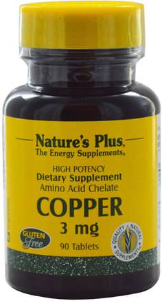 Copper, 3 mg, 90 Tablets by Natures Plus-Kosttillskott, Mineraler, Koppar