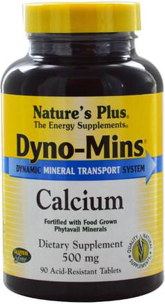 Dyno-Mins, Calcium, 500 mg, 90 Acid-Resistant Tablets by Natures Plus-Kosttillskott, Mineraler, Kalcium Och Magnesium