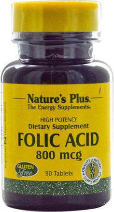 Folic Acid, 800 mcg, 90 Tablets by Natures Plus-Vitaminer, Folsyra