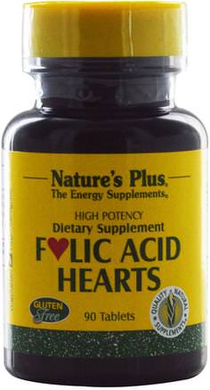 Folic Acid Hearts, 400 mcg, 90 Tablets by Natures Plus-Vitaminer, Vitamin B, Folsyra
