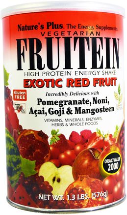 Fruitein, High Protein Energy Shake, Exotic Red Fruit, 1.3 lbs. (576 g) by Natures Plus-Kosttillskott, Protein