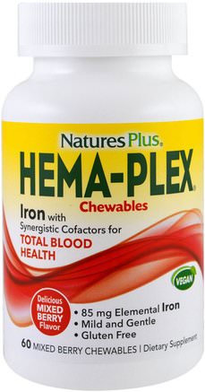 Hema-Plex, Mixed Berry, 60 Chewables by Natures Plus-Kosttillskott, Mineraler, Järn