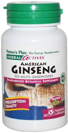 Herbal Actives, American Ginseng, 250 mg, 60 Veggie Caps by Natures Plus-Kosttillskott, Adaptogen