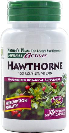 Herbal Actives, Hawthorne, 150 mg, 60 Veggie Caps by Natures Plus-Örter, Hagtorn