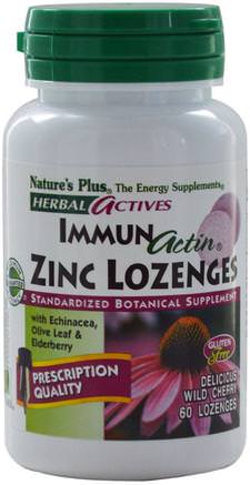 Herbal Actives, Immun Actin, Zinc Lozenges, Wild Cherry, 60 Lozenges by Natures Plus-Hälsa, Kall Influensa Och Viral, Elderberry (Sambucus)