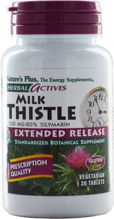 Herbal Actives, Milk Thistle, Extended Release, 500 mg, 30 Tablets by Natures Plus-Hälsa, Detox, Mjölktistel (Silymarin)
