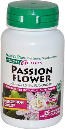 Herbal Actives, Passion Flower, 250 mg, 60 Veggie Caps by Natures Plus-Örter, Passionblomma