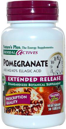 Herbal Actives, Pomegranate, Extended Release, 400 mg, 30 Tabs by Natures Plus-Kosttillskott, Antioxidanter, Granatäpple Juice Extrakt