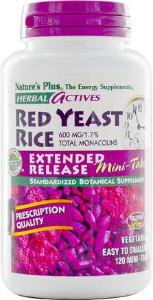Herbal Actives, Red Yeast Rice, 600 mg, 120 Mini-Tabs by Natures Plus-Kosttillskott, Rött Jästris