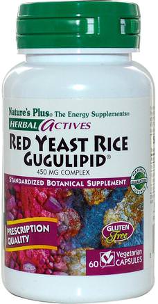 Herbal Actives, Red Yeast Rice Gugulipid, 450 mg, 60 Veggie Caps by Natures Plus-Kosttillskott, Rött Jästris