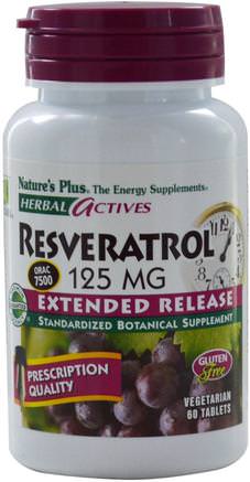 Herbal Actives, Resveratrol, 125 mg, 60 Veggie Tabs by Natures Plus-Kosttillskott, Resveratrol