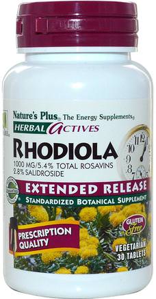 Herbal Actives, Rhodiola, Extended Release, 1000 mg, 30 Veggie Tabs by Natures Plus-Örter, Rhodiola Rosea