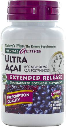 Herbal Actives, Ultra Acai, Extended Release, 1200 mg, 30 Bi-Layered Tablets by Natures Plus-Kosttillskott, Frukt Extrakt, Super Frukter, Acai Kapslar Softgels