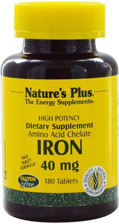 Iron, 40 mg, 180 Tablets by Natures Plus-Kosttillskott, Mineraler, Järn